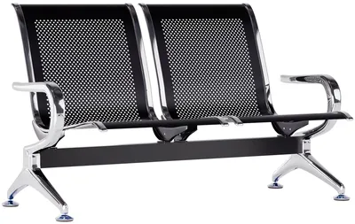 Produktbild von CLP Wartebank Airport, Sitzbank mit Metallgestell in Chromoptik, robuste Wartestühle mit Rückenlehne und Armlehnen, Farbe: schwarz, Größe: 2-Sitzer, KI-generiertes Bild