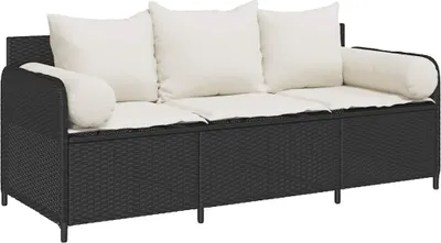 Zdjęcie produktu dla vidaXL Sofa ogrodowa z poduszkami 3-osobowa z czarnego polirattanu