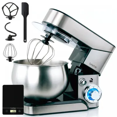 Produktbild von Briebe KM1114B Knetmaschine Küchen, 5L Edelstahlschüssel, 6 Geschwindigkeiten + Küchenwaage Edelstahl