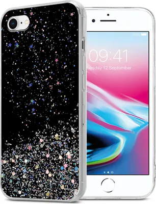 Obrázek produktu pro Cadorabo Case for Apple iPhone 7 / 7S / 8 / SE 2020 Protective Cover in Black Pouzdro na mobilní telefon TPU Case Glitter Cover Case