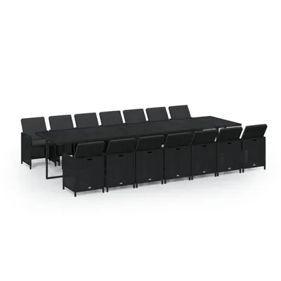 Image de vidaXL Ensemble de jardin 15 pièces avec coussins Poly rotin noir