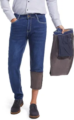 Produktbild von Herren Jeans Thermohose Gepolstert Mit Fleece Navy W32 L34