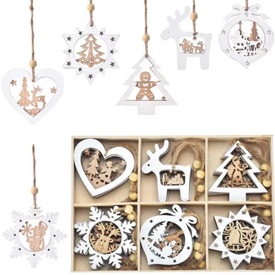 24er-Set Holz-Weihnachtsbaum-Deko, DIY, Stern & Schneemann