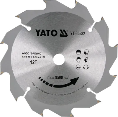 Obrázok produktu pre Kotúčová píla YATO Ã˜170 mm - 12 T - vnútorný priemer 16 mm