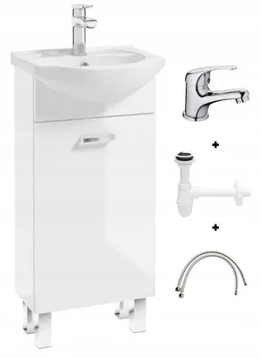 Image de Meuble de salle de bain blanc avec vasque 40x84 cm sur pied avec mitigeur chromé Mea
