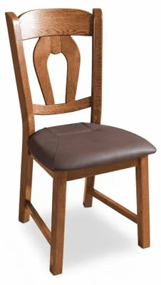 Image de 4 chaises en bois, assise en cuir, dossier sculpté