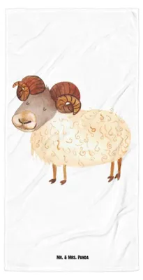 Produktbild von Mr. & Mrs. Panda Badelaken Sternzeichen Widder - Weiß - Geschenk, Reisehandtuch, Großes Badehandtuch, Duschtuch, Handtuch, Strandtuch, Schafbock, Geburtstag April, März