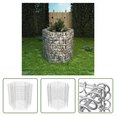 Image de The Living Store Plateau hexagonal en gabion 100×90×100 cm