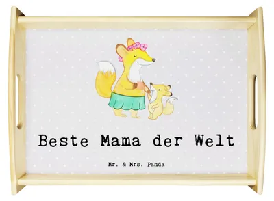 Produktbild von Mr. & Mrs. Panda Deko Tablett Fuchs Beste Mama der Welt - Grau Pastell - Geschenk, serviertablett holz, Dankeschön, Muttertag, Holztablett, Geschenkidee, Servier, Kaffee