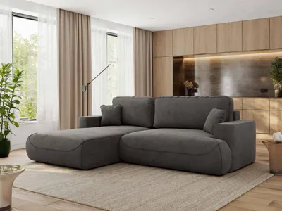 Produktbild von MKS MEBLE Ecksofa OVO mit Schlaffunktion und Bettkasten, Dunkelgrau Velvet, L-form Couch, 4-Sitzer Ecksofa, 271x195x95 cm - Links Seite
