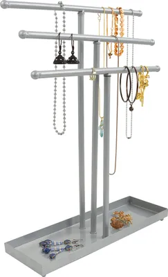 Produktbild von Belle Vous Schmuckbaum Silber Metall Schmuck Ständer 3 Ebenen & Aufbewahrung-Tablett – Schmuck Organizer Schmuck Halter Tisch Schmuckständer Hängend