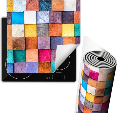 Obrázek produktu pro Kryt na sporák 60 x 52 cm, protiskluzová rohož na sklokeramickou desku, srolovatelná, mozaika, dřevo, barevná