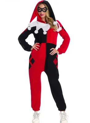 Produktbild von Harley Quinn-Kostüm für Damen Overall Halloweenkostüm rot-schwarz-weiss