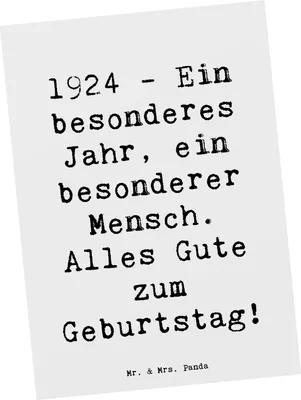 Produktbild von Mr. & Mrs. Panda Postkarte Spruch 1924 Geburtstag - Weiß - Geschenk, Grußkarte, Happy Birthday, Glückwunsch, geschichtsträchtige Geschenke, Postkarten, besondere