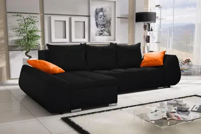 Produktbild von Ecksofa Sofa KLEO mit Schlaffunktion Schwarz Ottomane Links