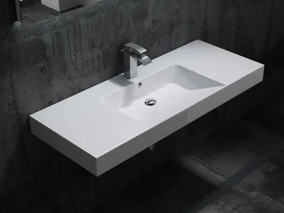 Produktbild von Wandwaschbecken BS6036 aus Gussmarmor - 122 x 48 x 13,5 cm - Weiß