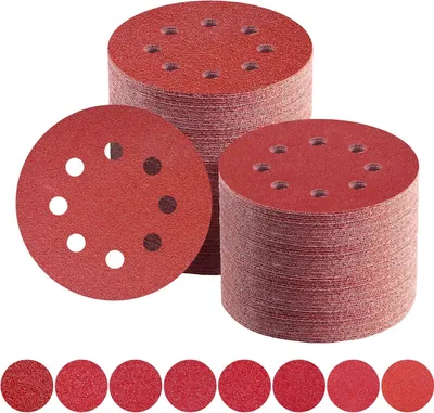 Produktbild von Schleifpapier 125mm Klett 10 x 40/60/80/100/120/150/180/240 Körnung 8 Loch Schleifscheiben Set für Exzenterschleifer (80Stück)
