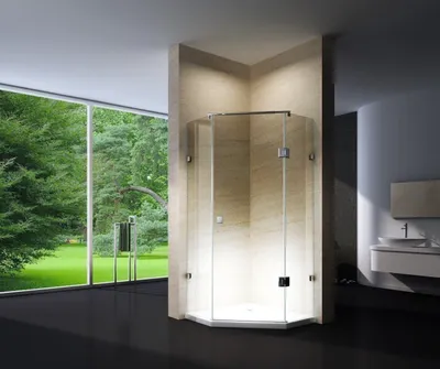 Produktbild von Fünfeckdusche EX415 inkl. Duschwanne - mit Drehtür - 8 mm - 90 x 90 x 195 cm - Nano Echtglas - Profilfarbe Chrom