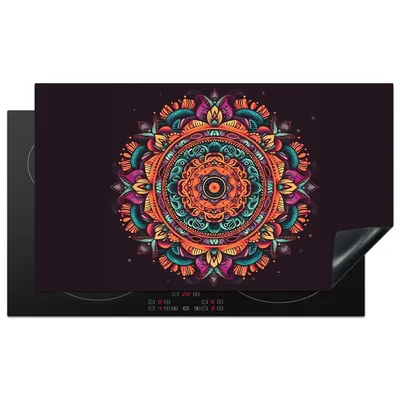 Produktbild von KitchenYeah© Herdabdeckplatte Mandala - Blumen - Hippie - Boho - Orange , 89x51cm, Küche Deko, Glaskeramikkochfeld Herdabdeckung, Abdeckplatte fùr Kochfeld