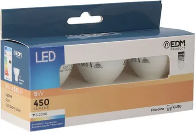 Produktbild von Edm Dichroitische Led-lampe Gu10 5w 450 Lumens 3200k 3 Einheiten Weiß Weiß One Size