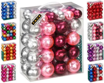 Produktbild von JACK by Inge 50x Kunststoff Kugeln Eislack Christbaumkugeln Ø 4+6cm inkl. Haken Silber-Rosa-Bordeaux