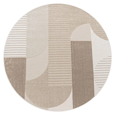 Produktbild von Paco Home Outdoor Teppich Wetterfest Wohnzimmer Balkon Geometrisches Design Linien Kreise 160 cm rund