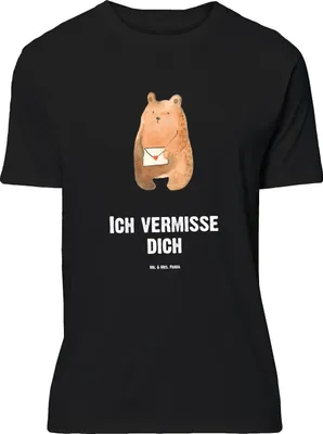 Produktbild von Mr. & Mrs. Panda Größe M T-Shirt Bär Vermissen - Schwarz - Geschenk, mit Spruch, Reise, Liebeskummer, Tshirt, Verreist, Freundin, Freund, Teddy, Shirt, Herren