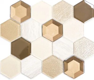 Produktbild von Mosaikfliese Transluzent beige Hexagon Glasmosaik Crystal Stein 3D beige MOS11E-77
