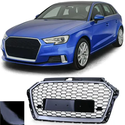 Kühlergrill Sportgrill Waben Gitter Schwarz Glanz Silber für Audi A3 8V 2016-20 – Produktansicht
