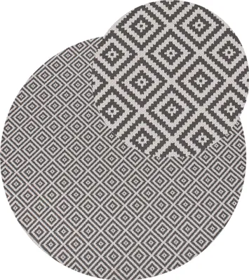 Produktbild von BELIANI Outdoorteppich Grau und Weiß 160 cm Rund Geometrisches Muster Modern Indoor Outdoor Terrasse Balkon Garten