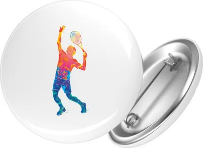 Immagine prodotto di Spilla Huuraa con silhouette colorata di un giocatore di tennis, rotonda da 59 mm con spilla da balia – Idea regalo