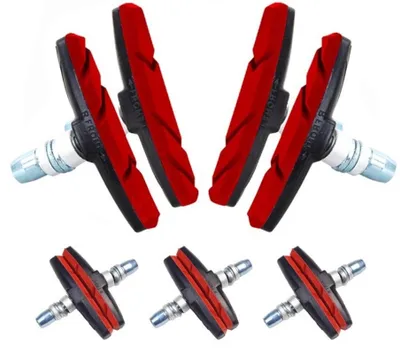 Produktbild von 10 Stück Fahrrad Bremsen Set für Shimano | 5 Paar Bremsschuhe ROT für das Fahrrad | V-Bremse 70mm V-Brake symmetrisch | Bremsbeläge | Bremsgummis | Bremsschuhsatz | V-Bremsklötze | MTB Bremsbacken