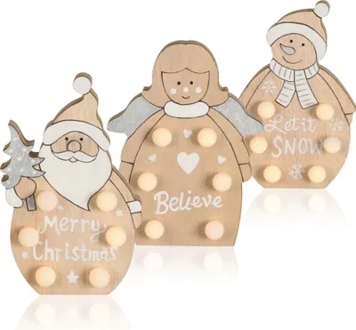 Produktbild von com-four® 3x LED Weihnachtsfigur als dekorative Beleuchtung - Holzfigur als Weihnachtsdekoration - Deko aus Holz mit Licht - Holzdekoration zu Weihnachten [Auswahl variiert]
