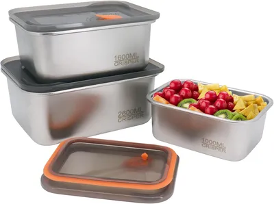 Produktbild von Lebensmittelbehälter aus Edelstahl mit Deckel und auslaufsichere Snackboxen (1000 ml, 1600 ml, 2600 ml)