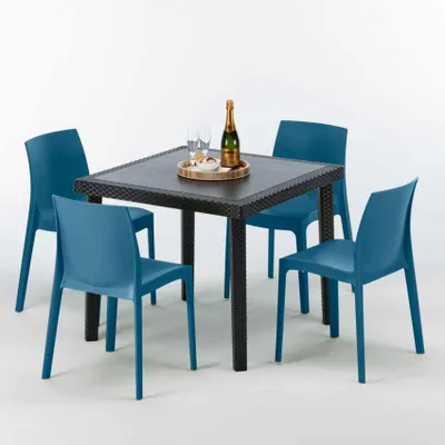 Produktbild von Schwarz Quadratisch Tisch und 4 Stühle Farbiges Polypropylen-Außenmastenset Grand Soleil Rome Passion - Blau