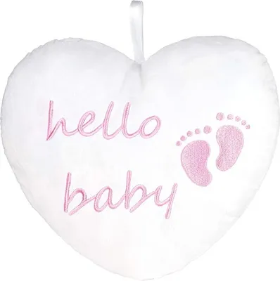 Obrázek produktu pro Brubaker Plyšové srdce Hello Baby 25 cm - Dárek k narození dítěte - Plyšový dekorační polštář Srdce - Dekorace do dětského pokoje - Novorozenecký polštář - Dívka růžová