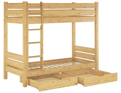 Produktbild von Etagenbett extra stabil 80x190 Zubehör wählbar Kiefer Nische 100 Stockbett Erwachsene V-60.16-08-190Rollrost. Matratzen und Doppelbettkasten inkl.