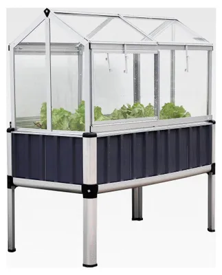 Produktbild von TTL Garden Alu Hochbeet mit Frühbeet Aufsatz - 128x114x60cm Aluminium Hochbeet mit Gewächshaus Abdeckung, mehrteilige Türen & Dach aus transparentem Polycarbonat
