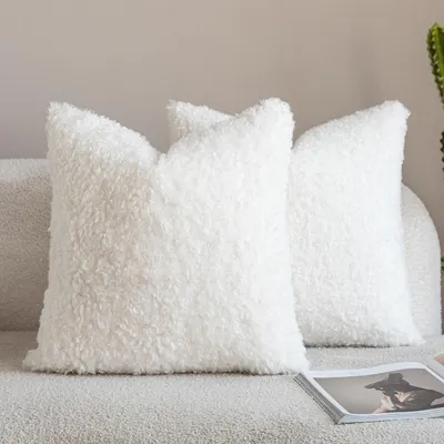 Productafbeelding van Decoratieve kussenhoezen, teddywol, kunstbont, 40x40 cm, crèmekleurig, 2 stuks