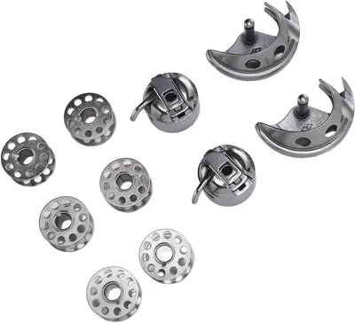 Immagine prodotto di Set di spazzole e ganci per la bobina - Ricambi per macchine da cucire - Cucito e riparazioni - Acciaio inossidabile - 10 pezzi - Argento