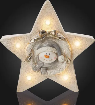 Produktbild von LED Figur Stern Keramik Schneemann Motiv Deko beleuchtet Weihnachten Winter