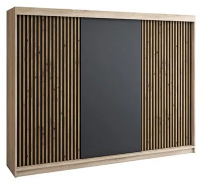 Produktbild von Schwebetürenschrank IOSA 200 cm, Kleiderschrank mit 3D-Lamellen – Premium mit 4 Schubladen
