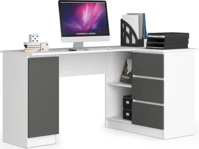 Produktbild von Eck-Schreibtisch AKORD B20 rechts Weiß Front Graphitgrau B155 x H77 x T85 cm