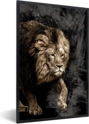 Produktbild von MuchoWow® MuchoWow® Gerahmtes Poster Abstrakt - Löwe - Schwarz 20x30 cm - Poster mit zchwarzem Bilderrahmen - Drucken - Bilder Poster im Rahmen