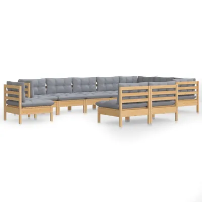 Produktbild von vidaXL 10-tlg. Garten-Lounge-Set mit Grauen Kissen Kiefer Massivholz