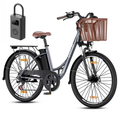 Obrázok produktu pre Qekud 26-palcové elektrické mestské bicykel – motor 250W, batéria 36V 13,5Ah, dojazd 80 km, 7-stupňová prevodovka Shimano, kotúčové brzdy, LCD displej + pumpa