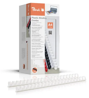 Produktbild von Peach Plastikbinderücken A4-6mm - 25 Blatt - 500 Stück - weiß - PB406-50