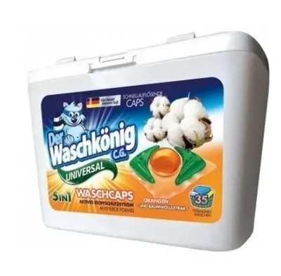 Produktbild von Der Waschkönig ORANGEN UND BAUMWOLLEXTRAKT Universal-Wäschekapseln 35 Stk.