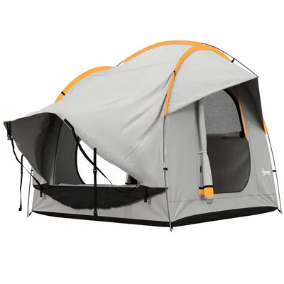 Produktbild von SUV-Zelt für Camping, wasserdicht (PU 2000 mm), 5-Personen-Heckklappenzelt, 2,4 x 2,1 m, grau und orange