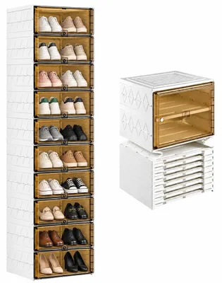 Stapelbarer Schuhschrank mit transparenten Boxen, 12 Fächer